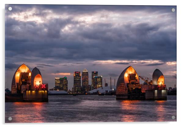 thames flood barrier at night Acrylic by tim miller