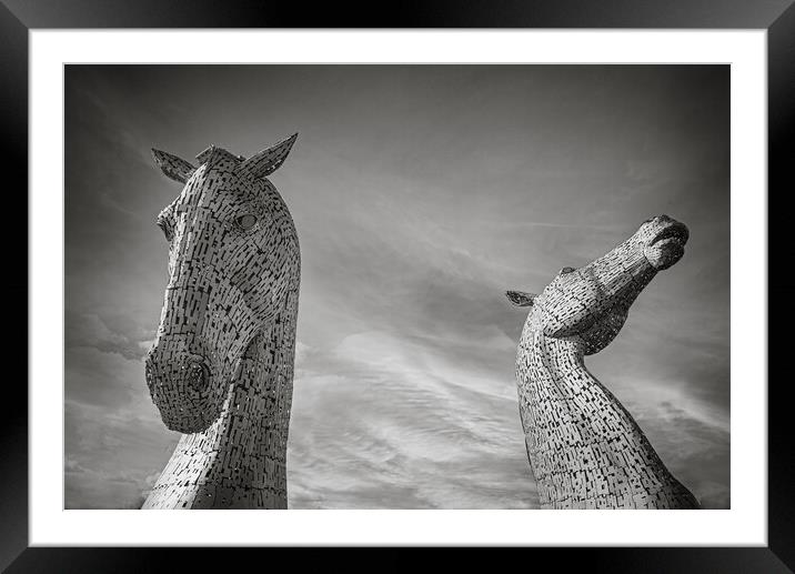 Kelpies in Black and White Framed Mounted Print by Duncan Loraine