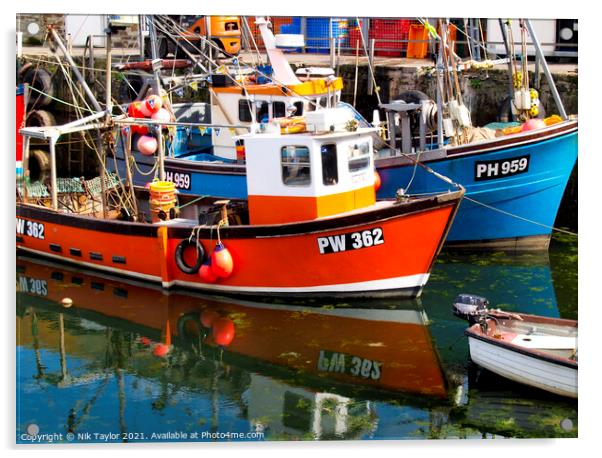 Cornish fishing boats Acrylic by Nik Taylor