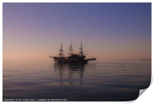 Ship on calm sea in Thessaloniki, Greece. Print by Nic Croad