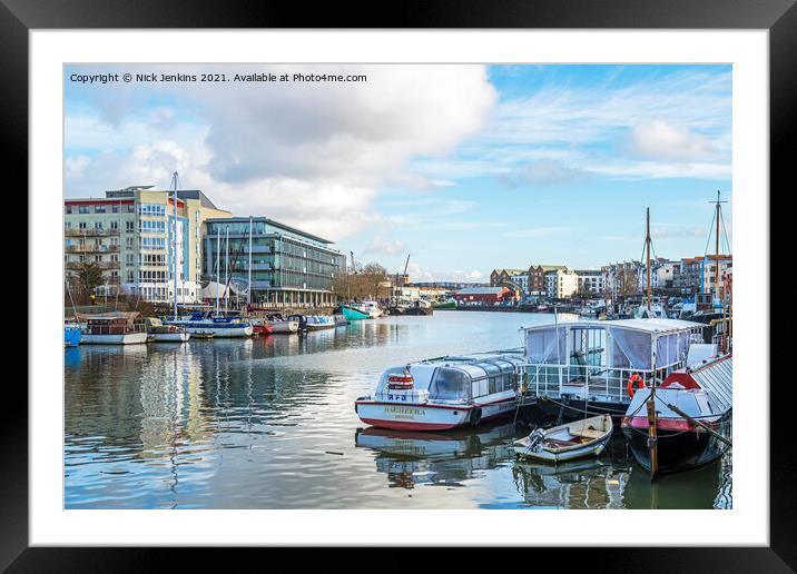 Bristol Floating Harbour with Moored Boats  Framed Mounted Print by Nick Jenkins