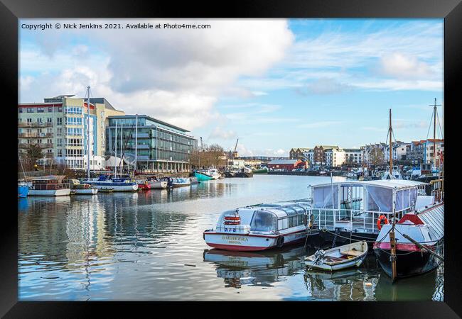 Bristol Floating Harbour with Moored Boats  Framed Print by Nick Jenkins
