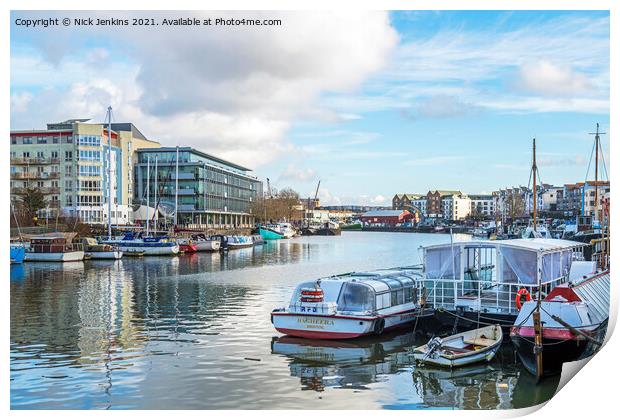 Bristol Floating Harbour with Moored Boats  Print by Nick Jenkins