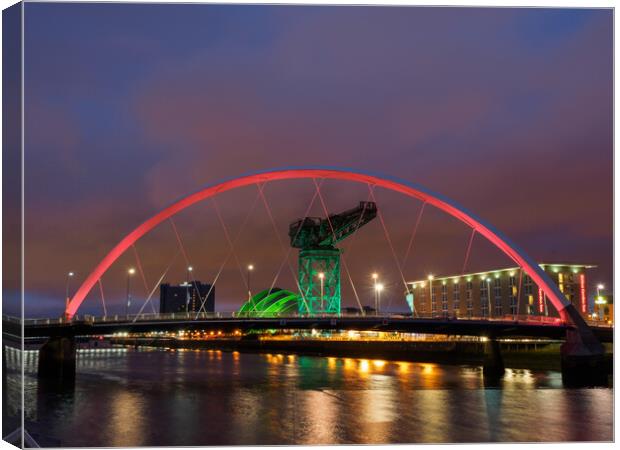 Clyde Arc at night, Glasgow, Scotland. Canvas Print by Tommy Dickson