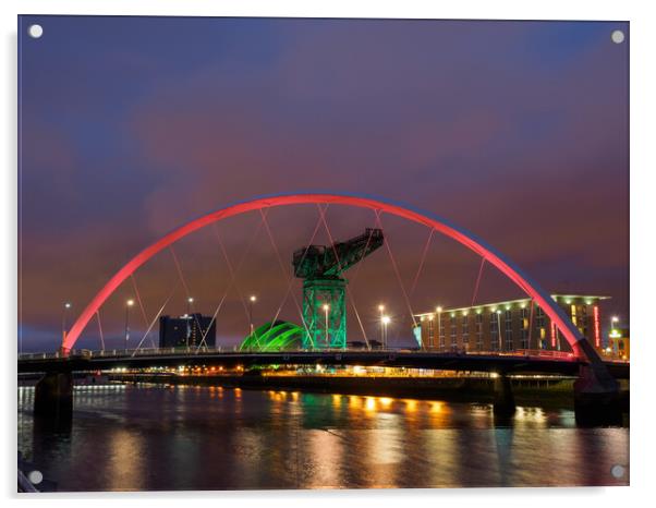 Clyde Arc at night, Glasgow, Scotland. Acrylic by Tommy Dickson