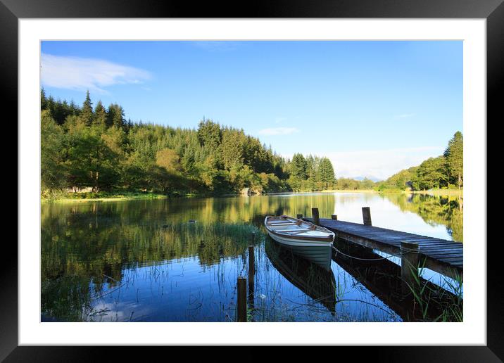 Loch Ard, Jetty, Boat and boathouse. Framed Mounted Print by Tommy Dickson
