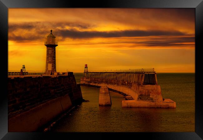 Whitby Harbour Piers Framed Print by Oxon Images