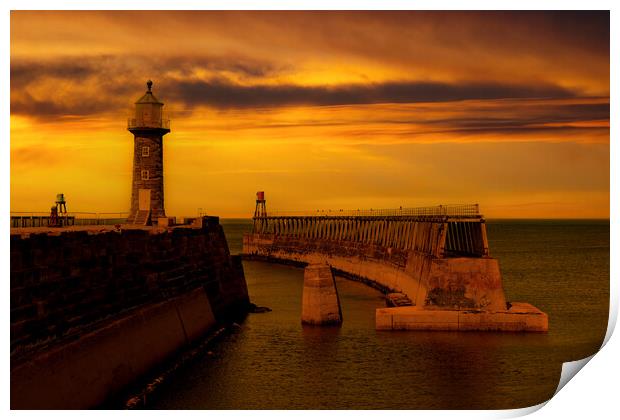 Whitby Harbour Piers Print by Oxon Images