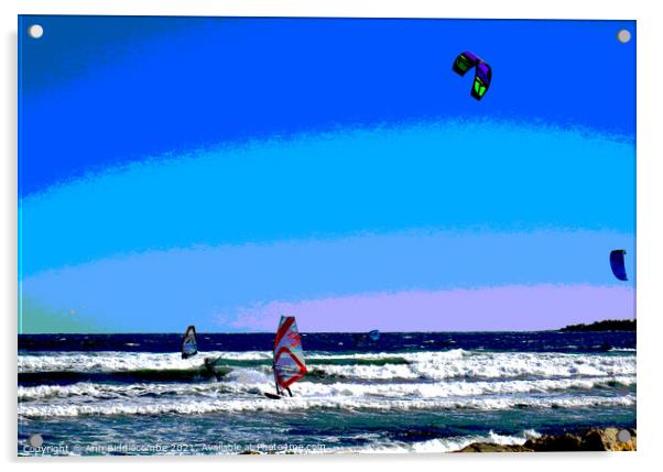 Posterized Windsurfers and Kite surfers  at Palm B Acrylic by Ann Biddlecombe