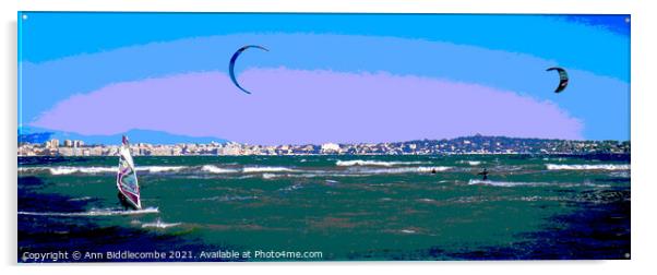 Posterized Windsurfers and Kite surfers  in Cannes Acrylic by Ann Biddlecombe