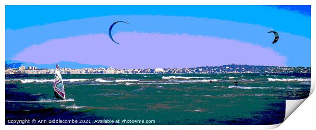 Posterized Windsurfers and Kite surfers  in Cannes Print by Ann Biddlecombe