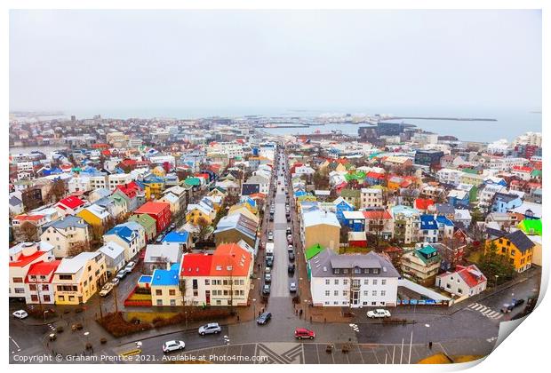 Downtown Reykjavik Cityscape, Iceland Print by Graham Prentice