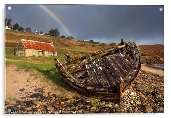 Talmine Beach Reaper Boat Wreck and Rainbow  Acrylic by Barbara Jones