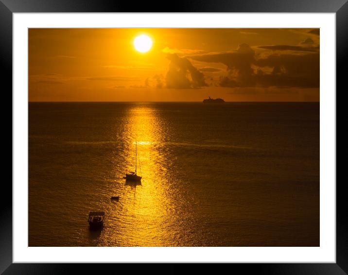 Caribbean Sunset - Saint Lucia. Framed Mounted Print by Tommy Dickson