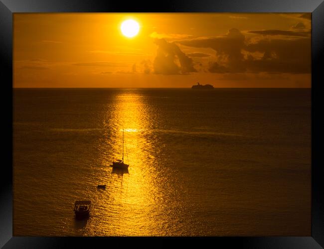 Caribbean Sunset - Saint Lucia. Framed Print by Tommy Dickson