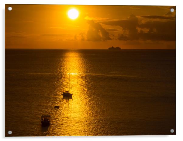Caribbean Sunset - Saint Lucia. Acrylic by Tommy Dickson