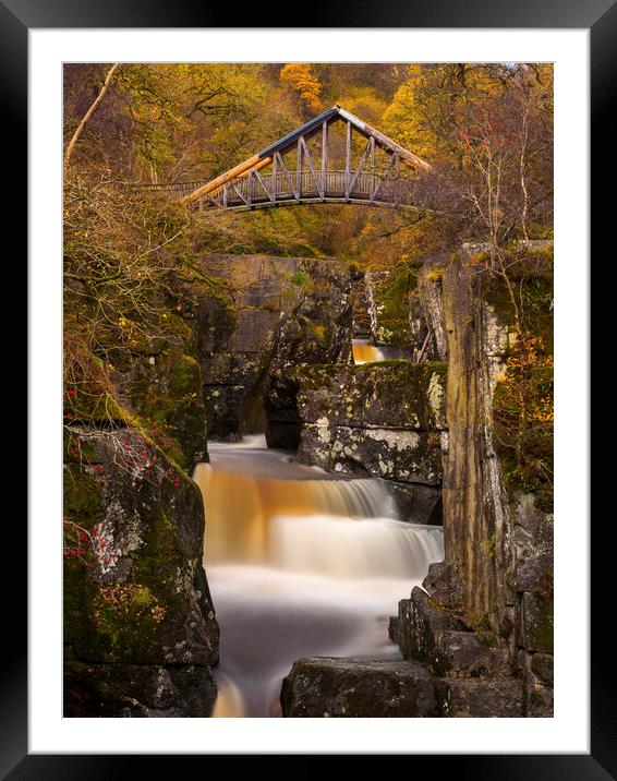 Bracklinn Falls and footbridge. Framed Mounted Print by Tommy Dickson