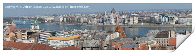 Panoramic picture of Budapest and River Danube Print by Adrian Beese