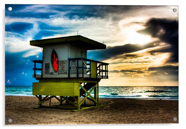 Sunrise In Miami, South Beach Miami, Florida, USA Acrylic by Weng Tan