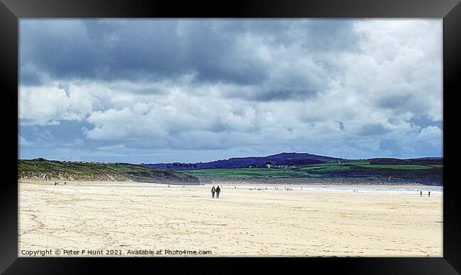 Moody Sky Over Gwithian Sands Framed Print by Peter F Hunt