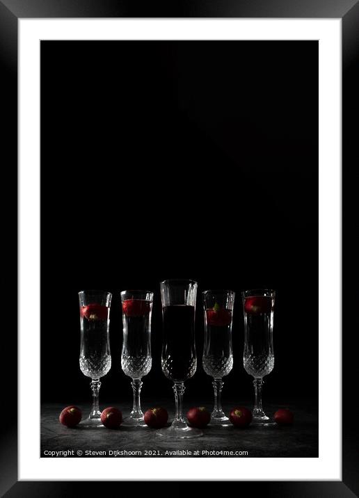 Five crystall glasses with wine and radish | Still Life portrait Framed Mounted Print by Steven Dijkshoorn