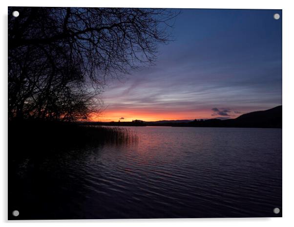 Lake of Menteith Sunset Acrylic by Emma Dickson