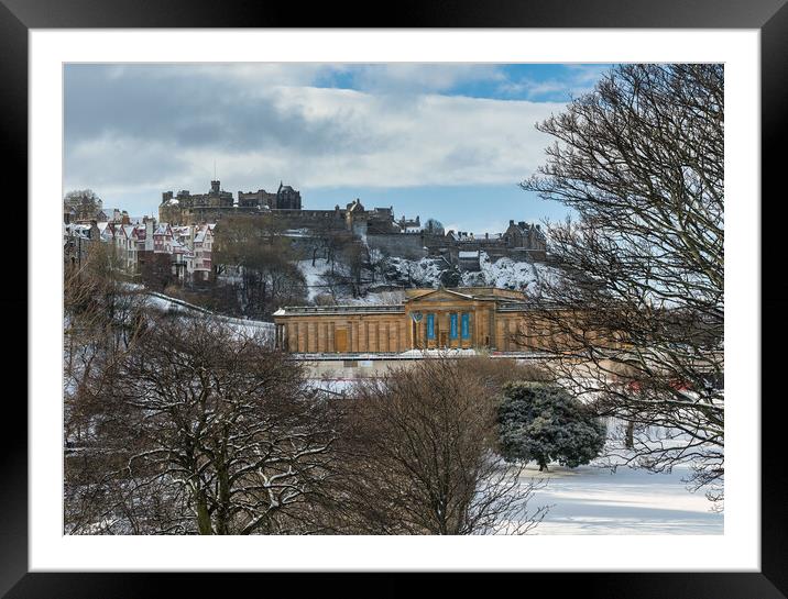 Edinburgh Castle in the Snow Framed Mounted Print by Miles Gray