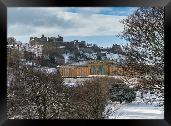 Edinburgh Castle in the Snow Framed Print by Miles Gray