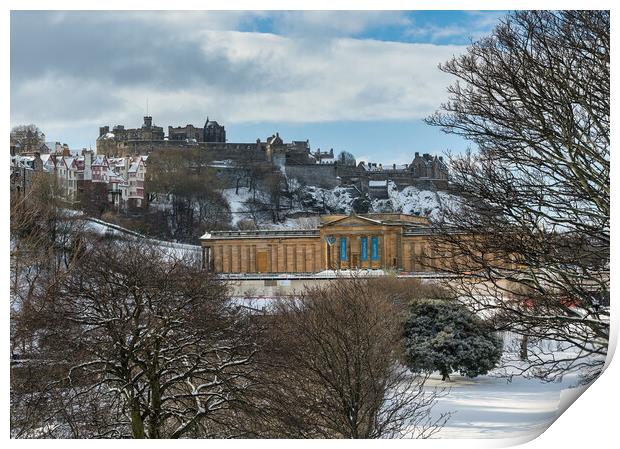 Edinburgh Castle in the Snow Print by Miles Gray