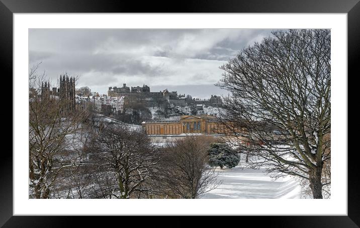 Edinburgh Castle in the Snow Framed Mounted Print by Miles Gray