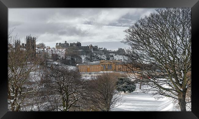 Edinburgh Castle in the Snow Framed Print by Miles Gray