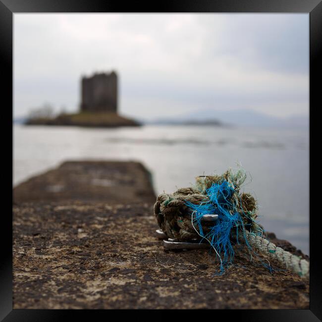 Knotted rope on jetty at Castle Stalker. Framed Print by Tommy Dickson
