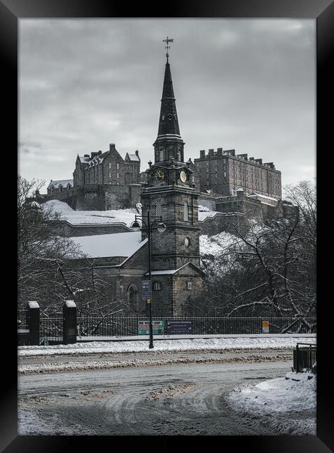 St Cuthbert's Church and Edinburgh Castle in the Snow Framed Print by Miles Gray