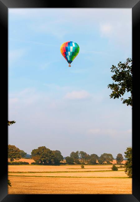 Hot Air Balloon over English Landscape Framed Print by tim miller