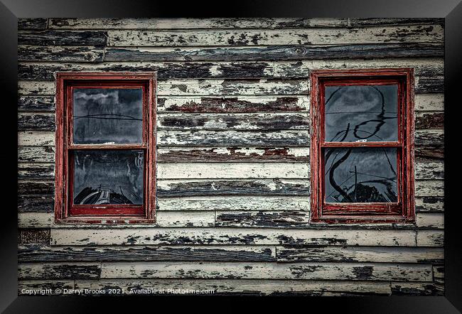 Red Windows in Old Wall Framed Print by Darryl Brooks