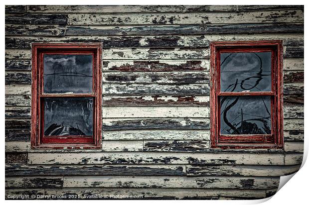 Red Windows in Old Wall Print by Darryl Brooks