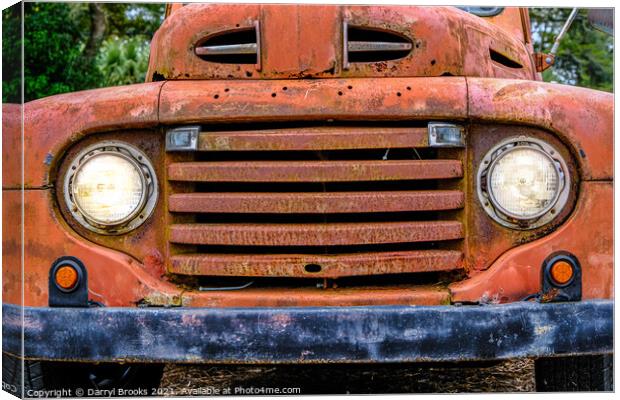 Old Truck Grill with Headlights On Canvas Print by Darryl Brooks