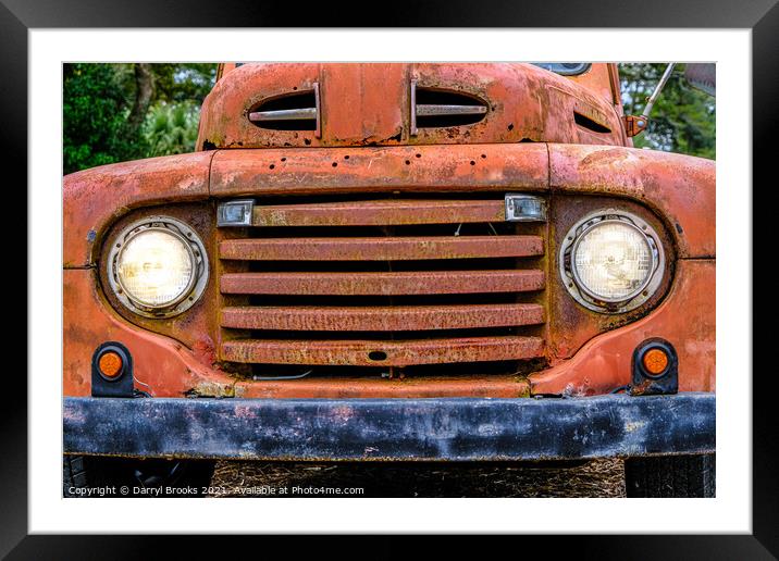 Old Truck Grill with Headlights On Framed Mounted Print by Darryl Brooks