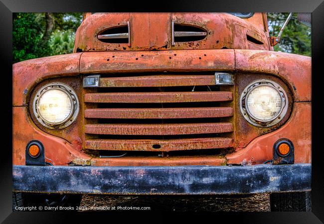 Old Truck Grill with Headlights On Framed Print by Darryl Brooks