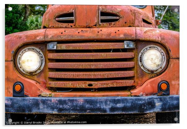 Old Truck Grill with Headlights On Acrylic by Darryl Brooks