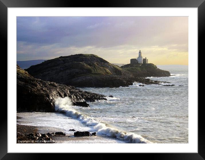 Mumbles Lighthouse, and Bracelet Bay Framed Mounted Print by HELEN PARKER