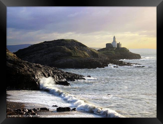 Mumbles Lighthouse, and Bracelet Bay Framed Print by HELEN PARKER