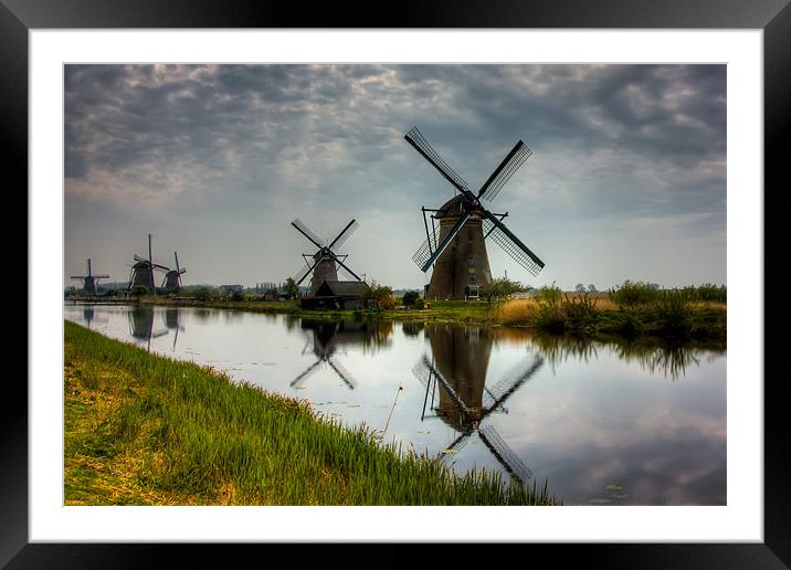 Windmills in Kinderdijk, Kinderdijk, The Netherlan Framed Mounted Print by Weng Tan