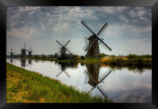 Windmills in Kinderdijk, Kinderdijk, The Netherlan Framed Print by Weng Tan