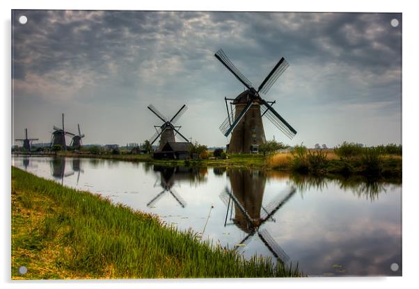 Windmills in Kinderdijk, Kinderdijk, The Netherlan Acrylic by Weng Tan