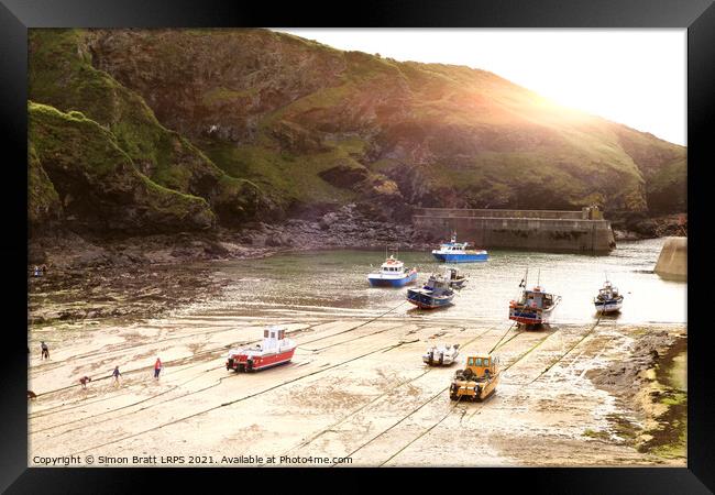 Trawlers in Port Isaac in Cornwall England Framed Print by Simon Bratt LRPS