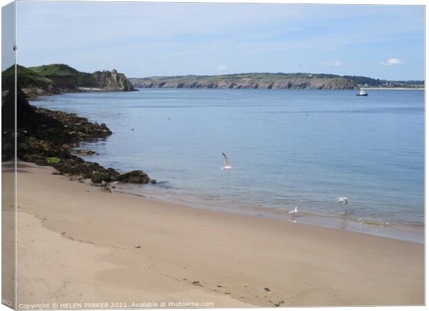 Beach at Caldy Island, Pembrokeshire Canvas Print by HELEN PARKER