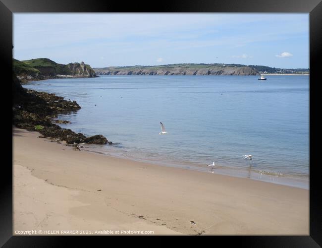 Beach at Caldy Island, Pembrokeshire Framed Print by HELEN PARKER