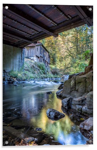 The View of Cedar Creek Grist Mill from Under The Bridge Acrylic by Belinda Greb