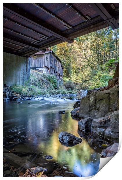 The View of Cedar Creek Grist Mill from Under The Bridge Print by Belinda Greb